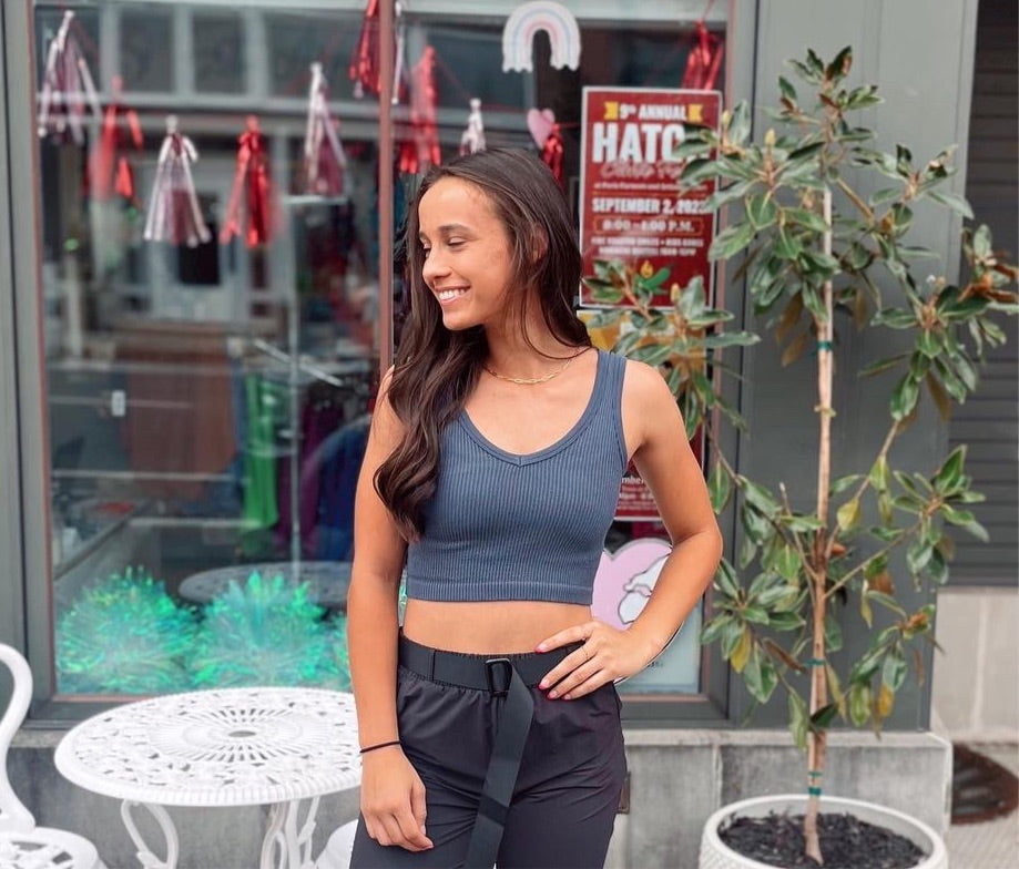 Ribbed Seamless Cropped Tank Top - Navy
