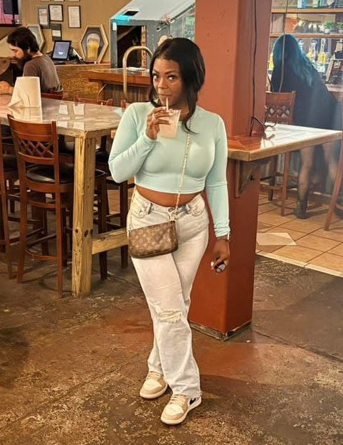 Micro-Ribbed Long-Sleeved Cropped Athleisure Top - Bright Blue
