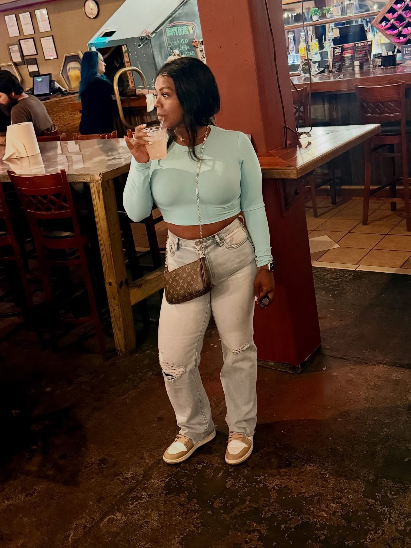Micro-Ribbed Long-Sleeved Cropped Athleisure Top - Bright Blue