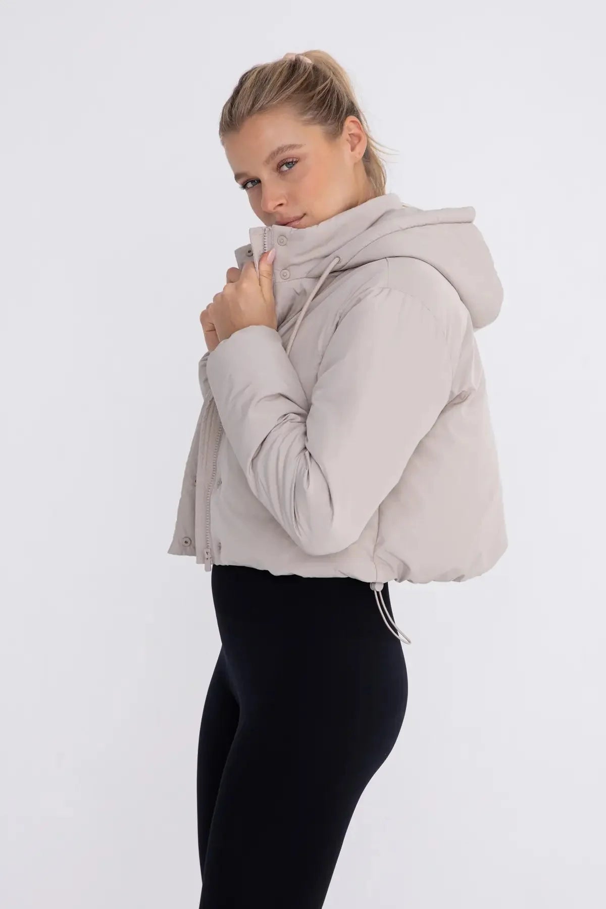 Cropped Puffer Jacket with Hood - Natural